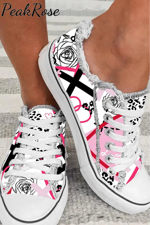 Love Leopard Plaid Graffiti Pattern Lace Up Canvas Shoes Sneakers 3.5(35) / Pink