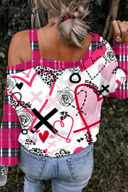 Love Leopard Plaid Graffiti Pattern Off-Shoulder Blouse