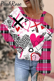 Love Leopard Plaid Graffiti Pattern Off-Shoulder Blouse S / Photo Color