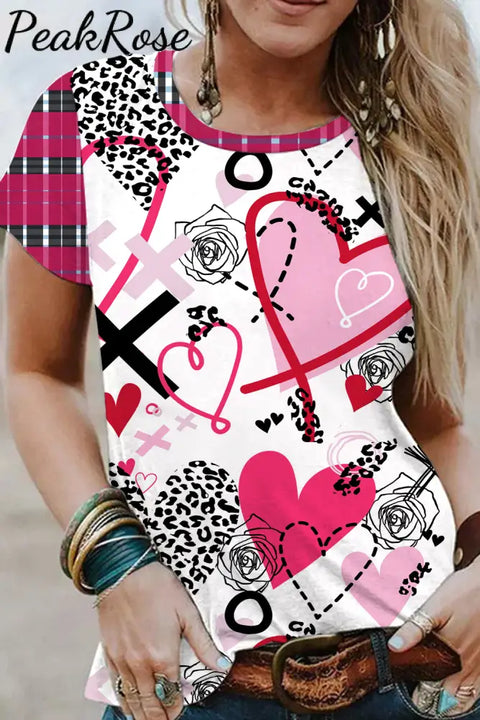 Love Leopard Plaid Graffiti Pattern Short-Sleeved T-Shirt Top