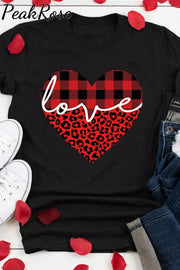 Love Leopard Plaid O-Neck T-Shirt