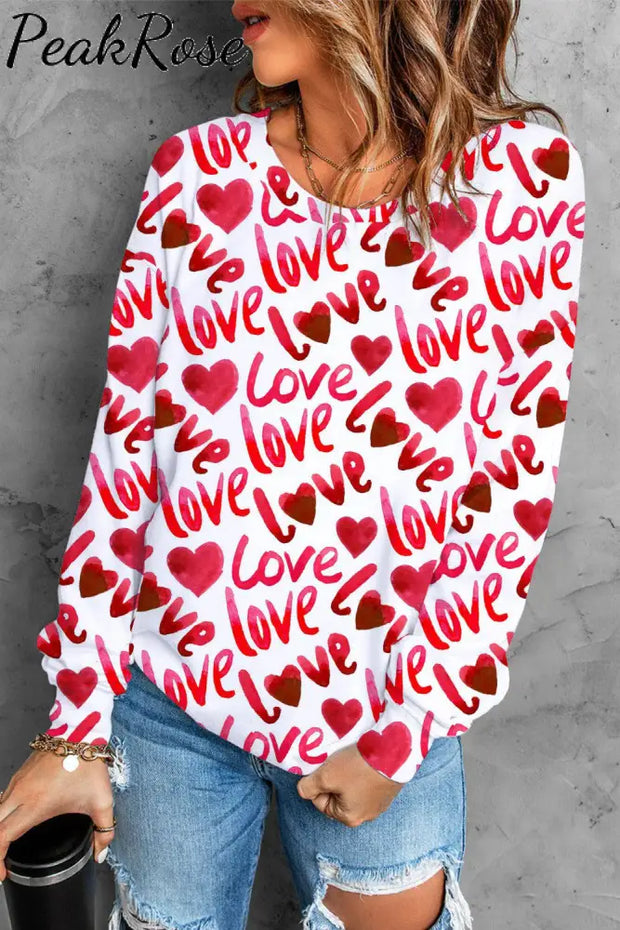 Love Letter Heart-Shape Casual O-Neck Sweatshirt