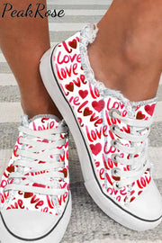 Love Letter Heart-Shape Flat Canvas Shoes Red / 3.5(35)