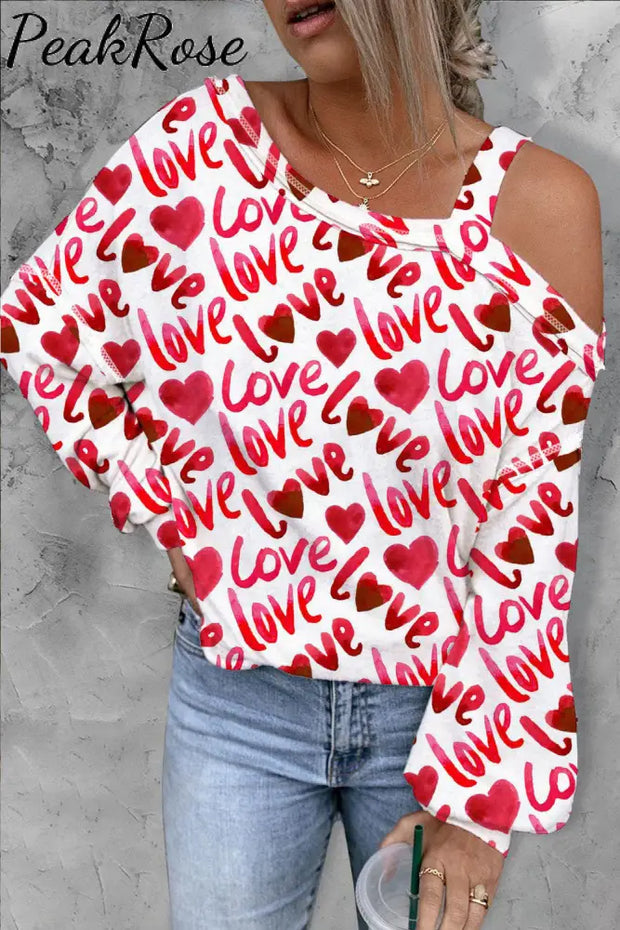 Love Letter Heart-Shape Long Sleeve Blouse S / White