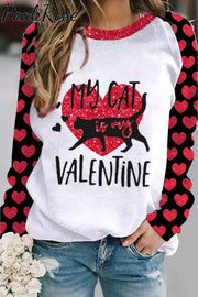 Love My Cat Is Valentine Sweatshirt S / White