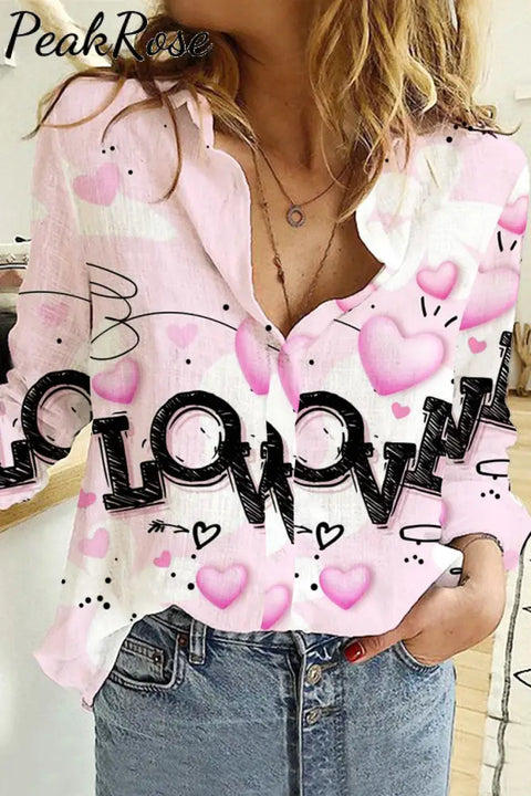 Love Pink Heart-Shape Long Sleeve Shirt Women