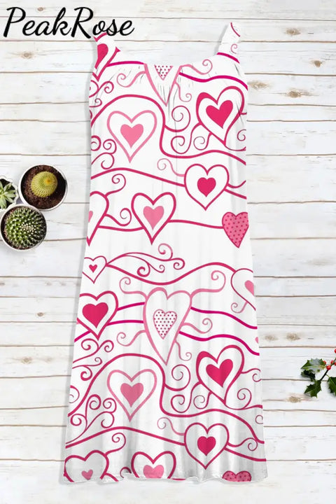 Love Pink Heart-Shaped Print Sleeveless Dress