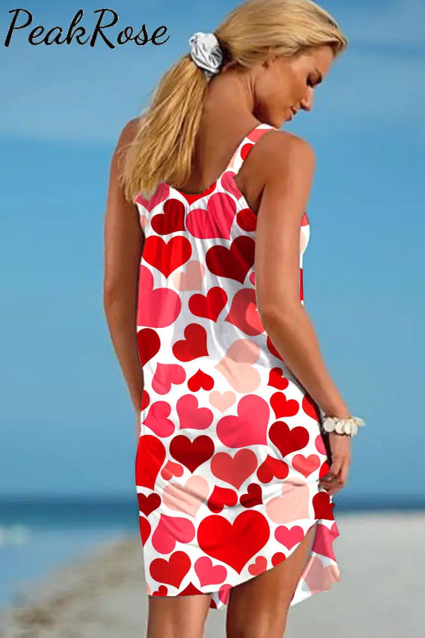 Love Pink Heart-Shaped Print Sleeveless Dress