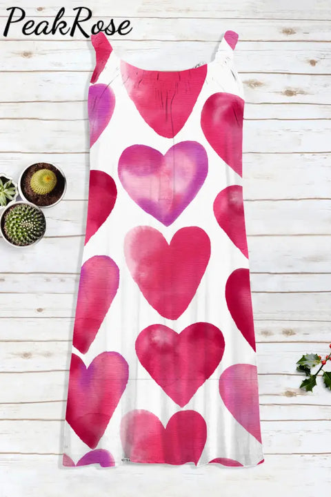 Love Pink Heart-Shaped Print Sleeveless Dress