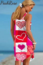 Love Pink Heart-Shaped Print Sleeveless Dress