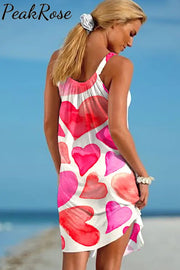 Love Pink Heart-Shaped Print Sleeveless Dress