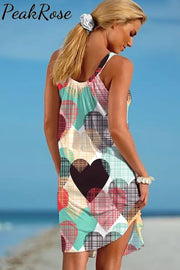 Love Plaid Heart-Shaped Print Sleeveless Dress