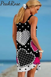 Love Polka Dots Heart Beach Sleeveless Dress