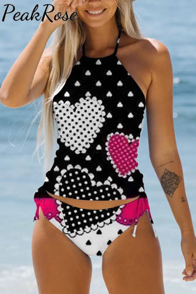 Love Polka Dots Heart Bikini Swimsuit S