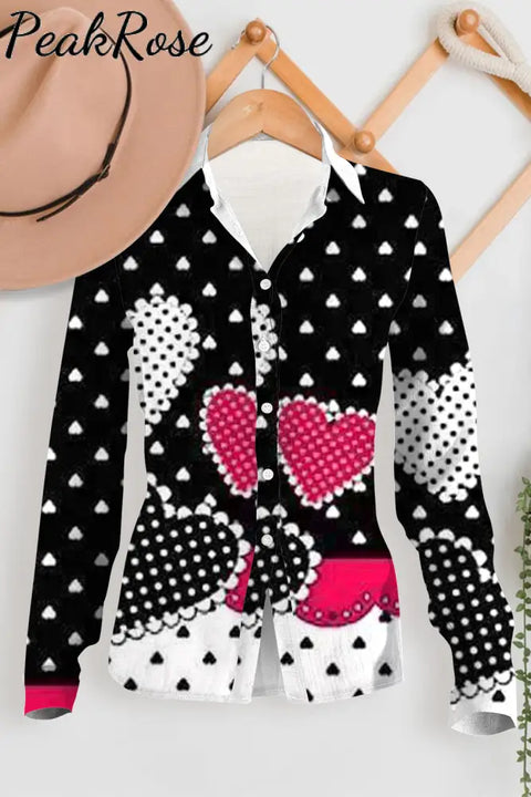 Love Polka Dots Heart Long Sleeve Shirt Women