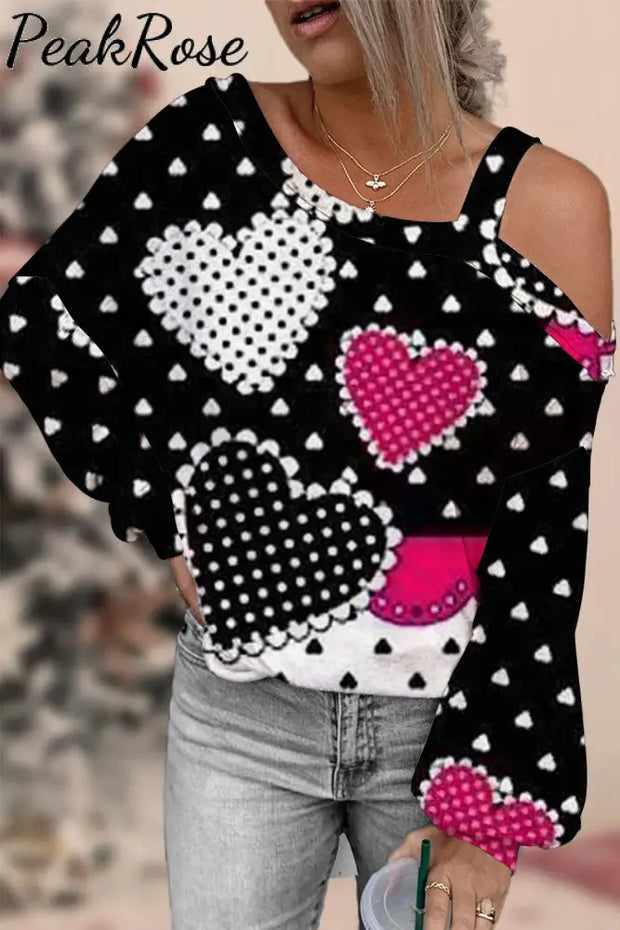 Love Polka Dots Heart Off-Shoulder Blouse