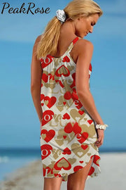 Love Red And Gold Full Print Beach Sleeveless Dress