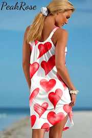 Love Red Heart-Shaped Print Sleeveless Dress