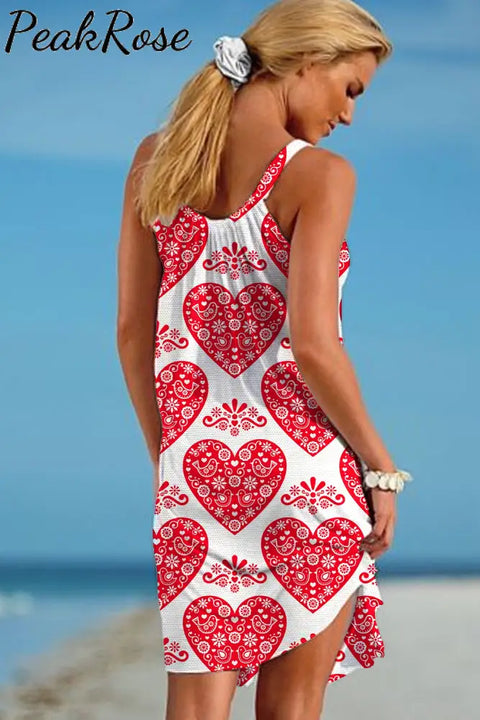 Love Red Heart-Shaped Print Sleeveless Dress