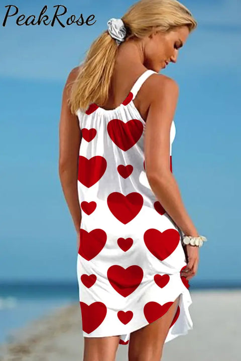 Love Red Heart-Shaped Print Sleeveless Dress