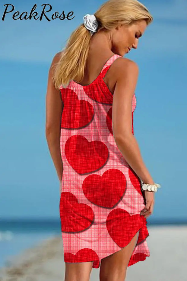 Love Red Heart-Shaped Print Sleeveless Dress