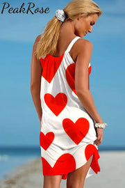 Love Red Heart-Shaped Print Sleeveless Dress