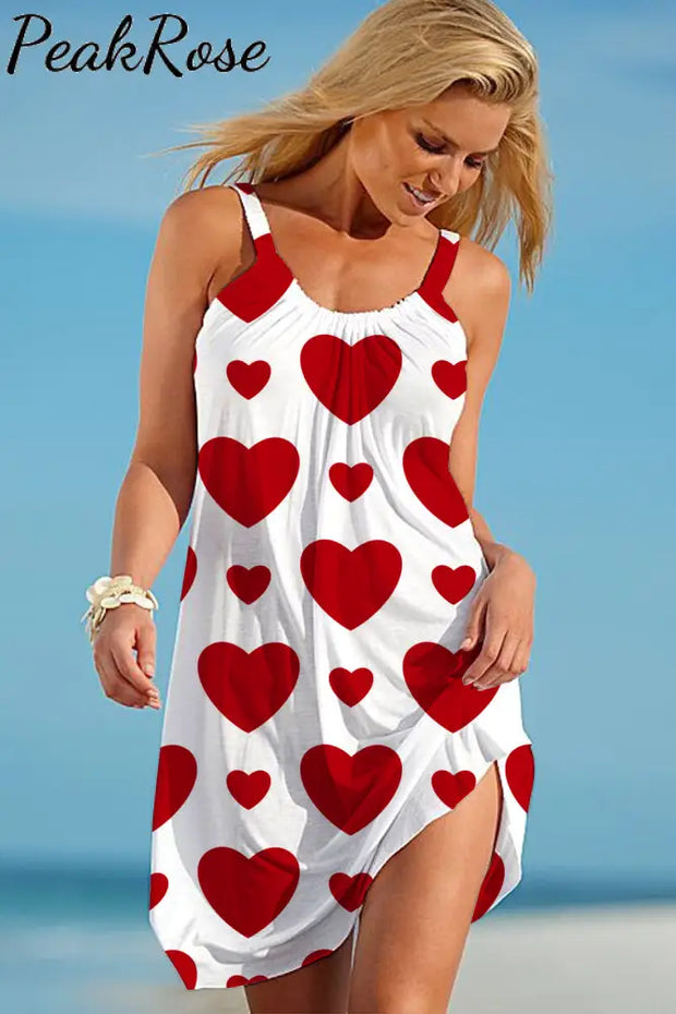 Love Red Heart-Shaped Print Sleeveless Dress S