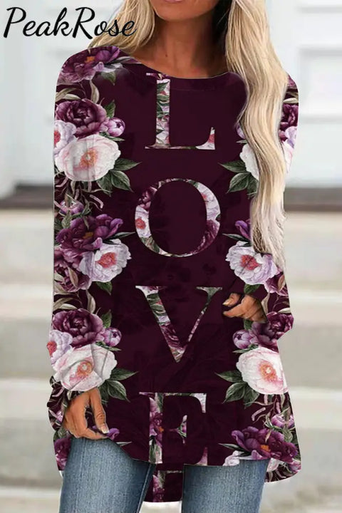 Love Rose Garden Vintage Long-Sleeved Loose Tunic