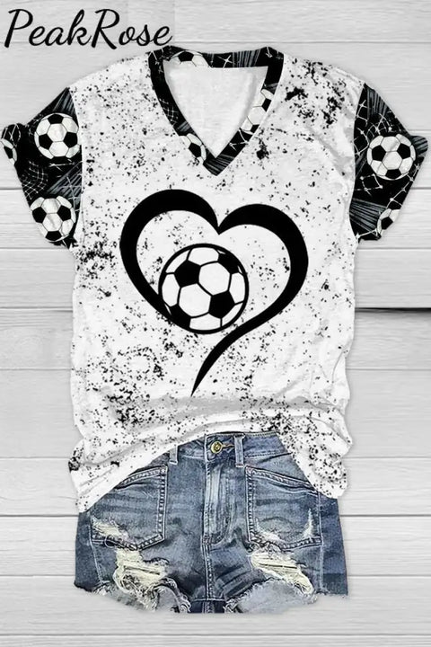 Love Soccer Print V Neck T-Shirt T-Shirt