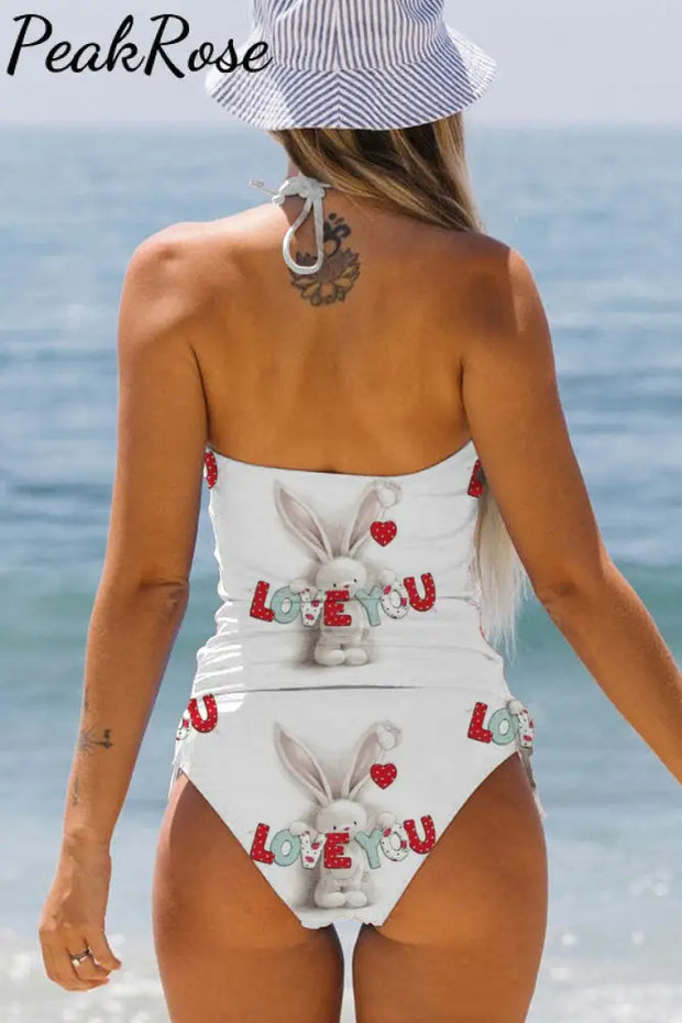 Love You Rabbits Print Bikini Swimsuit