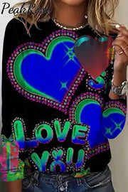 Love You Retro Bright Color Heart Print Long-Sleeved Sweatshirt