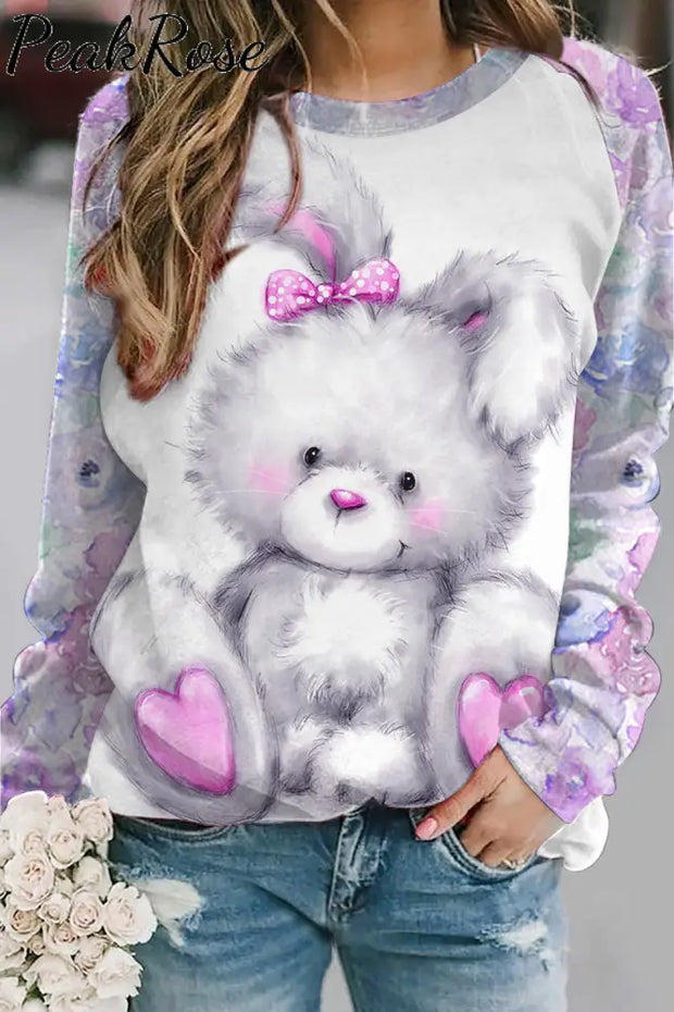 Lovely Easter Bunny And Pink Purple Flowers Sweatshirt