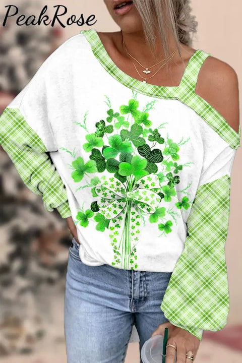 Luck Of Spring Garden Shamrock Bouquet Off-Shoulder Blouse S / Photo Color