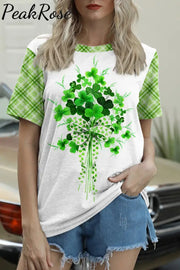 Luck Of Spring Garden Shamrock Bouquet Short-Sleeved T-Shirt Top