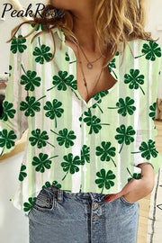 Lucky Shamrock Heart St. Patrick‘s Day Clover Charm Long Sleeve Shirt S / Green Women