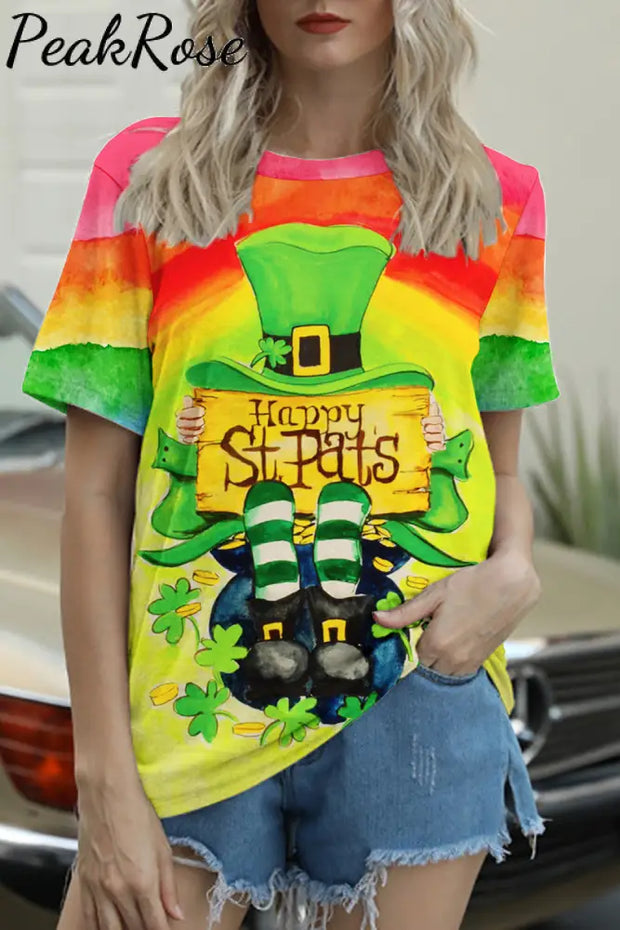 Lucky Shamrock Rainbow St.patricks Day Short-Sleeved T-Shirt Top