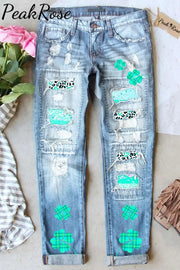 Lucky Shamrocks Leopard Plaid Denim Jeans