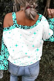 Lucky Shamrocks Leopard Plaid Off-Shoulder Blouse