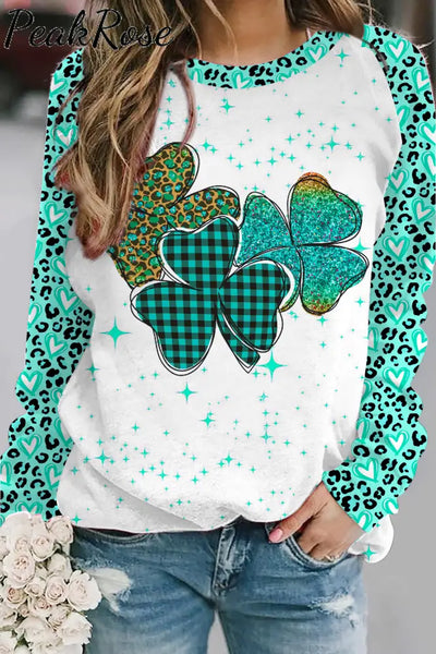 Lucky Shamrocks Leopard Plaid Sweatshirt S / Photo Color