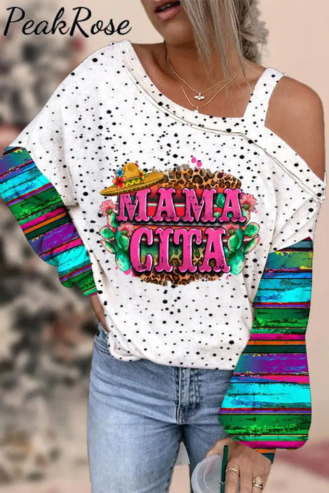 Mama Cita Cactus Serape Mexican Cinco De Mayo Printed Off-Shoulder Blouse Photo Color / S