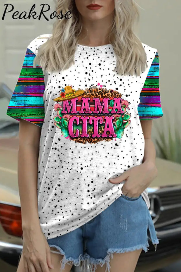 Mama Cita Cactus Serape Mexican Cinco De Mayo Printed Round Neck T-Shirt T-Shirt