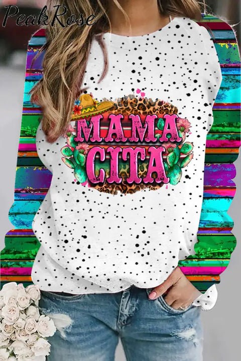 Mama Cita Cactus Serape Mexican Cinco De Mayo Printed Sweatshirt S / Photo Color