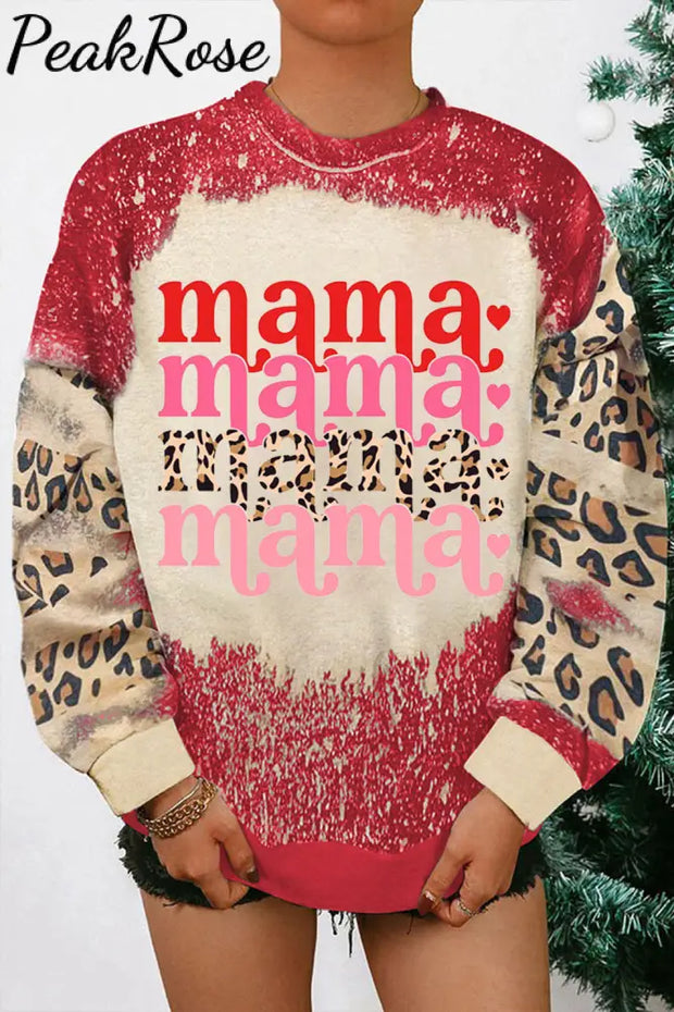 Mama Leopard Print Sweatshirt S / Red