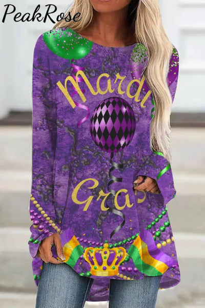 Mardi Gras Beads Carnival Print Loose Tunic S / Purple