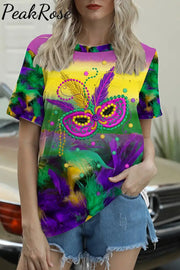 Mardi Gras Carniva Neon Feathers Short-Sleeved T-Shirt Top S / Photo Color