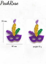 Mardi Gras Carnival Cute Creative Styling Resin Earrings One-Size / Feather Mask