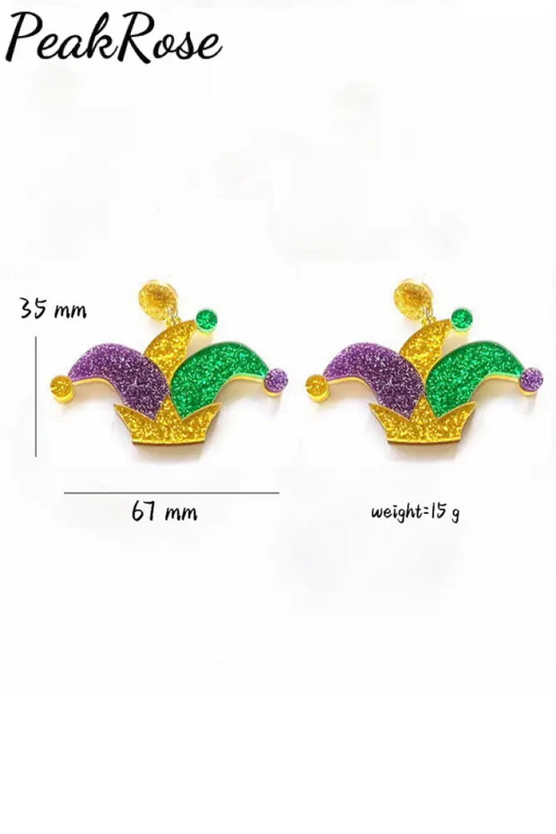 Mardi Gras Carnival Cute Creative Styling Resin Earrings One-Size / Fleur De Lis Tricolor Hat