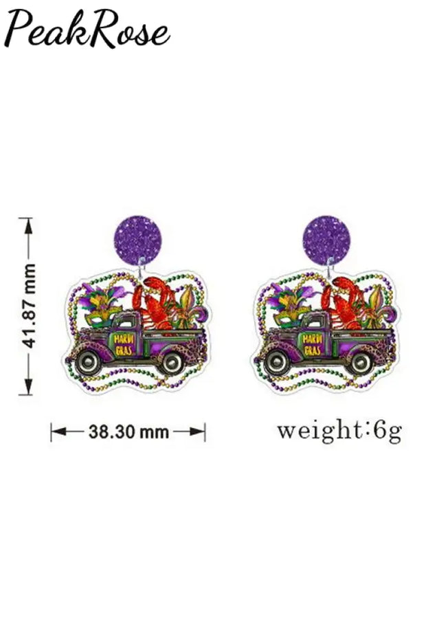 Mardi Gras Carnival Cute Creative Styling Resin Earrings One-Size / Truck