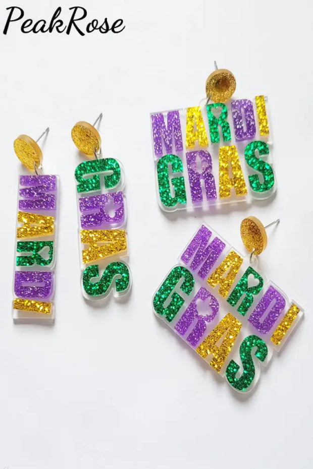 Mardi Gras Carnival Glitter Alphabet Styling Resin Earrings