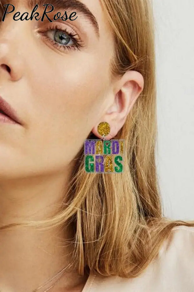 Mardi Gras Carnival Glitter Alphabet Styling Resin Earrings